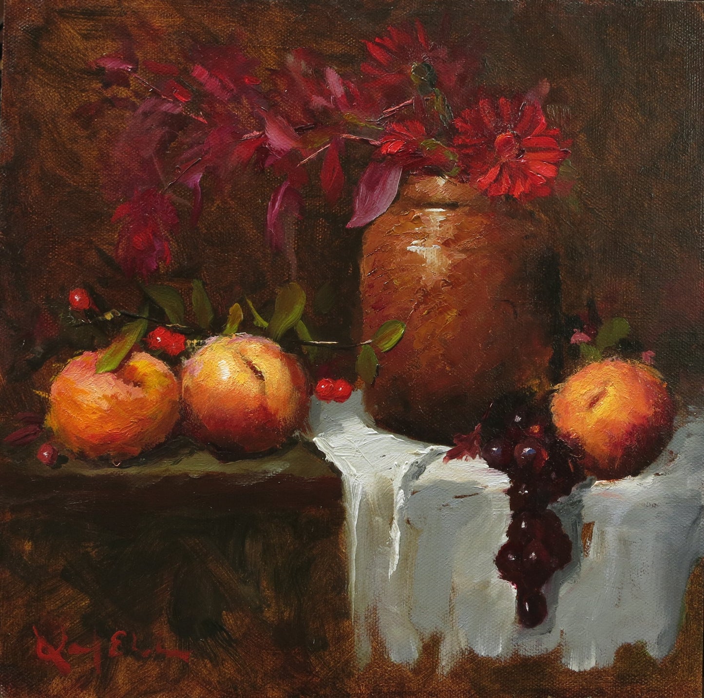 "Red Daisies and Peaches"