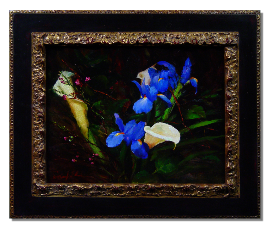 "Blue Iris and Lilies"