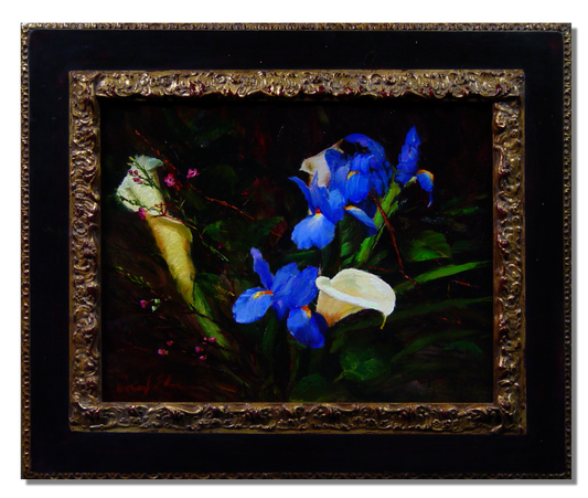 "Blue Iris and Lilies"